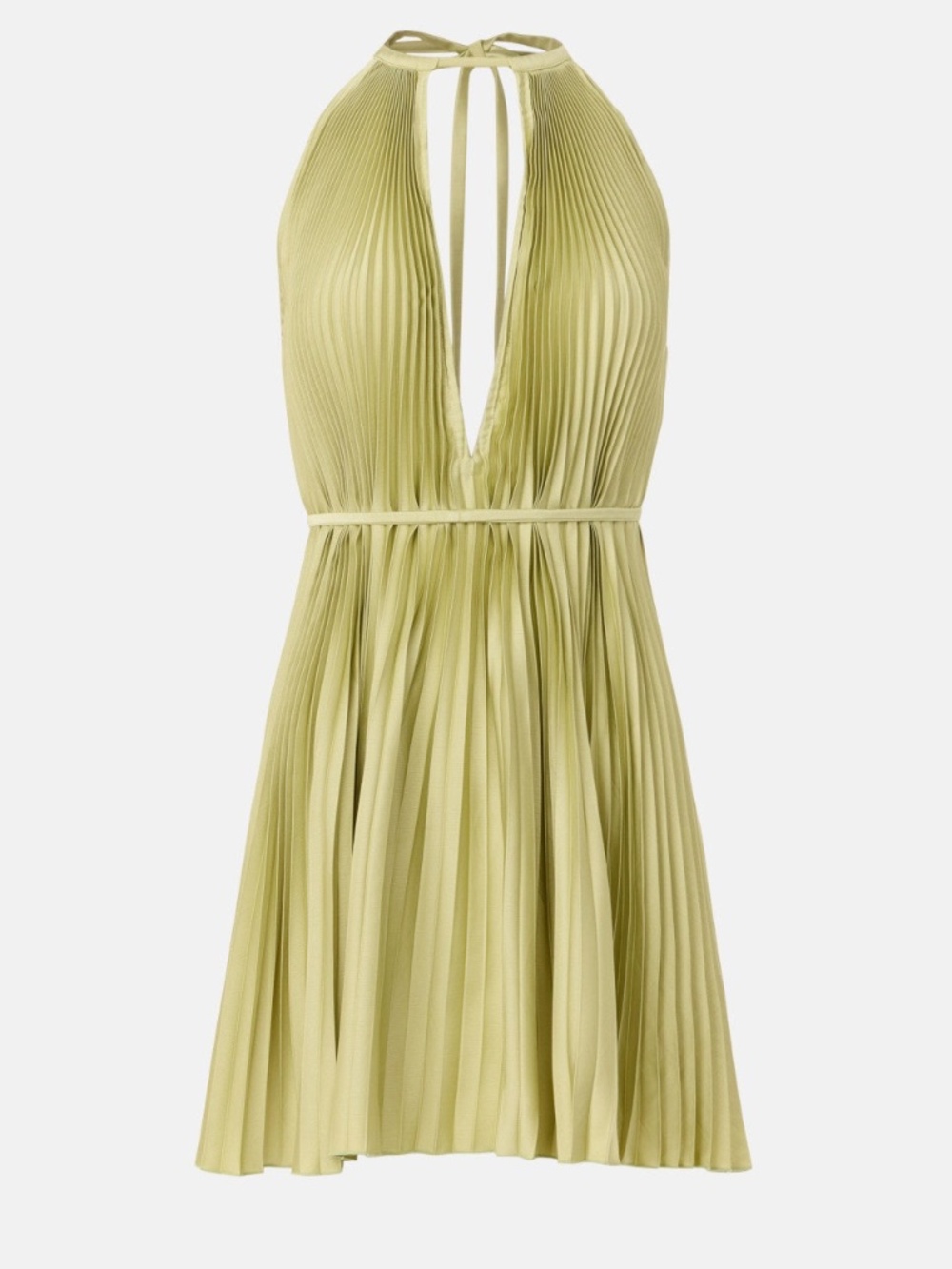 L'IDEE Boheme Mini Dress Pleated Halter Sage Green Tie Waist - Size US 2